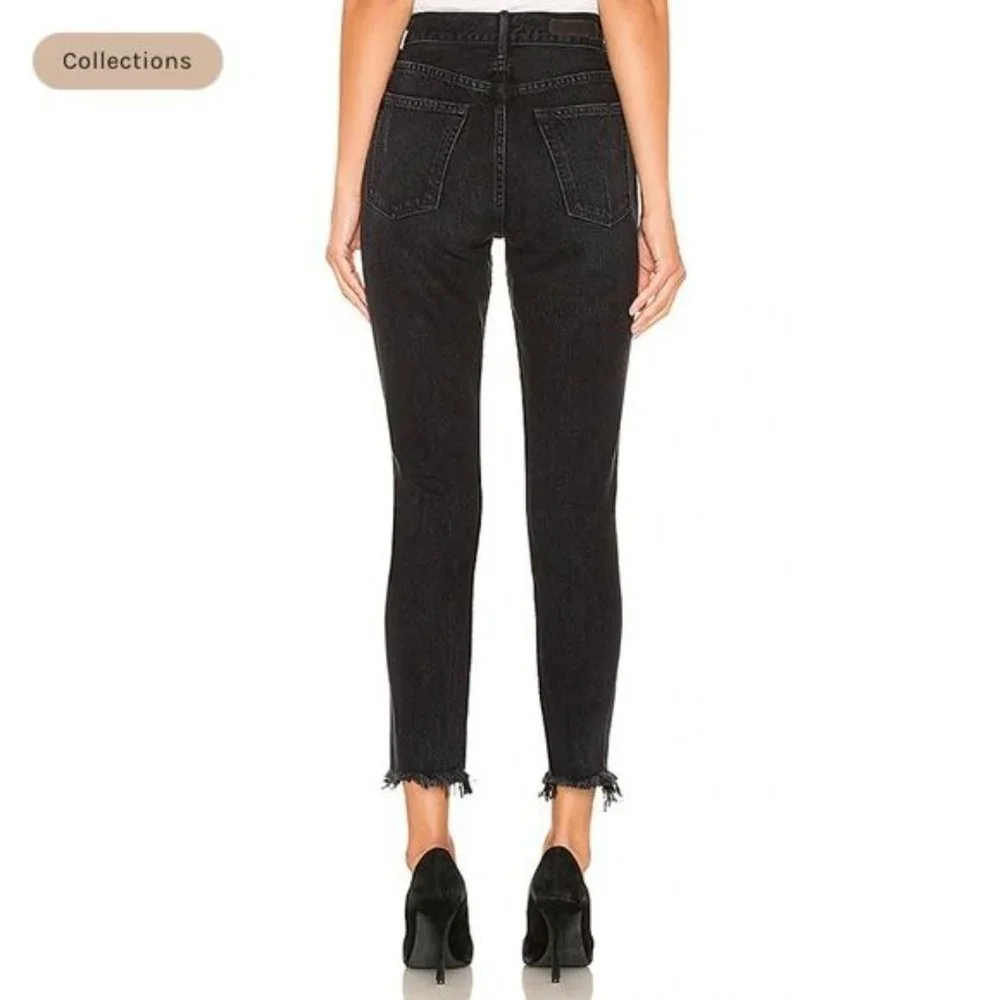GRLFRND Black Karolina High Rise Skinny Jeans Raw Hem 100% Cotton Denim 27 New - Picture 2 of 11